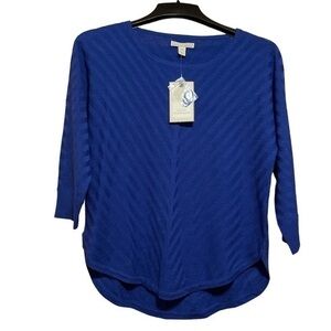 Dana Buchman Cobalt Blue Sweater Dolman Sleeve‎ Chevron Stripe Womens Small NWT